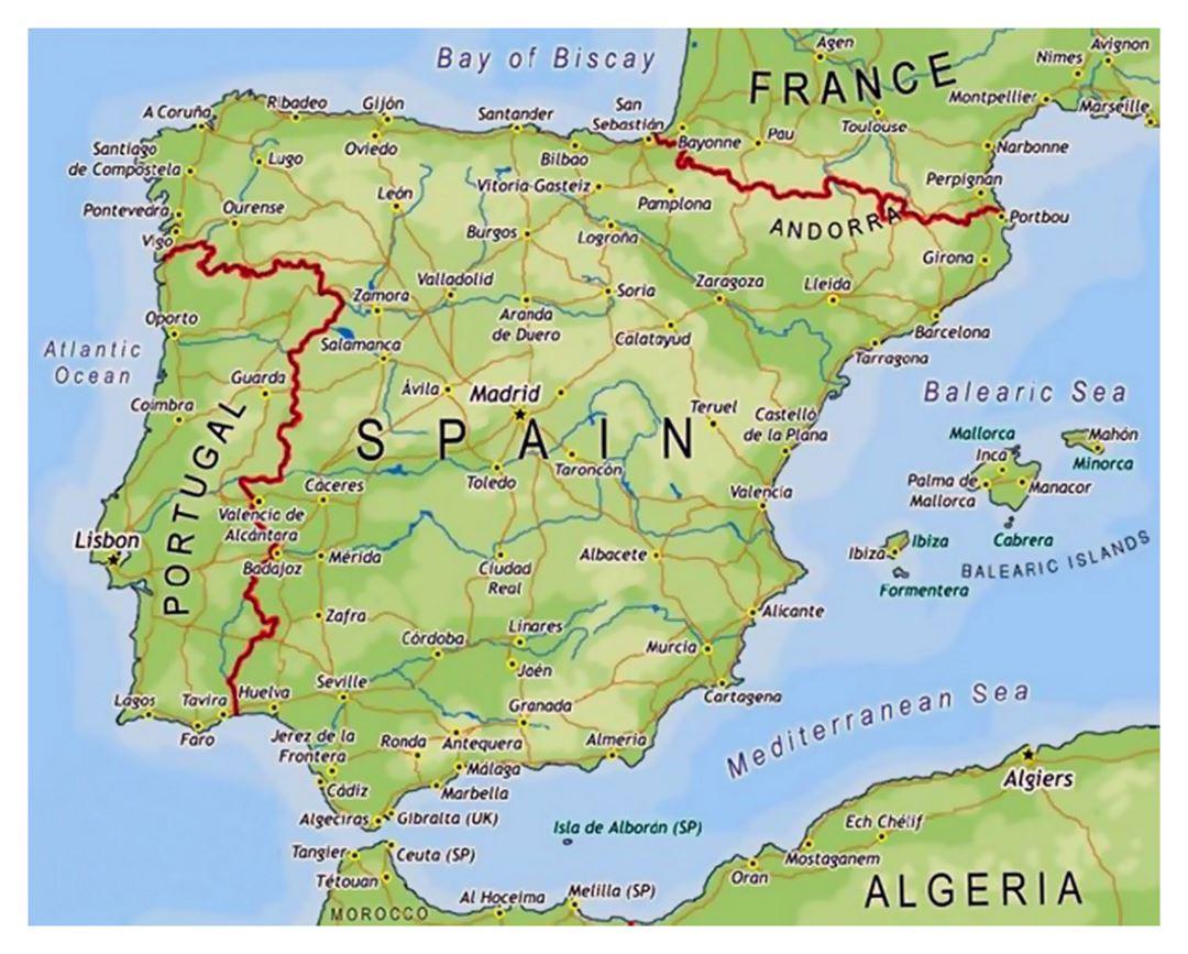 Gebieden van Spanje kaart - een Kleine kaart van Spanje (Zuid-Europa