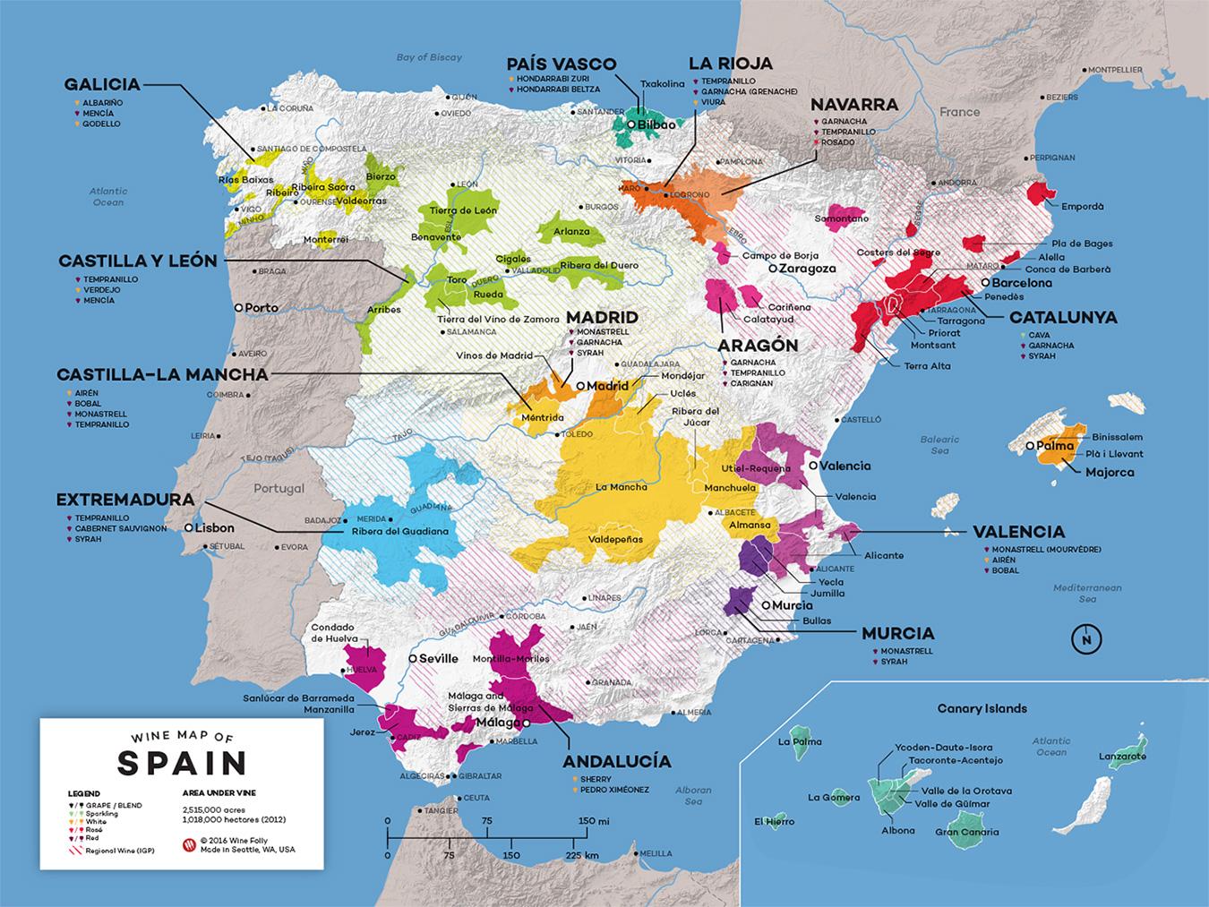strijd leveren barricade Spanje wijn kaart - Wijnen van Spanje kaart (Zuid-Europa - Europa)
