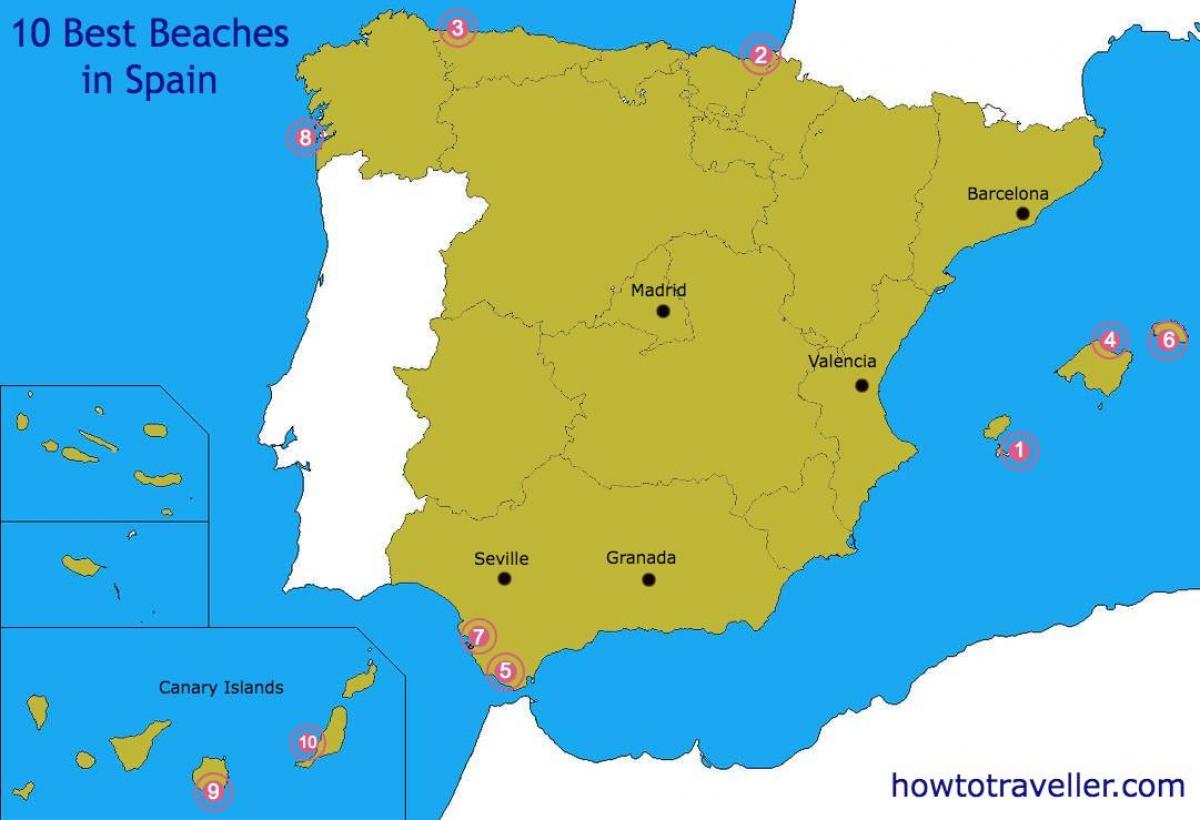 kaart van de beste stranden in Spanje