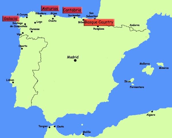 noord-Spanje resorts kaart