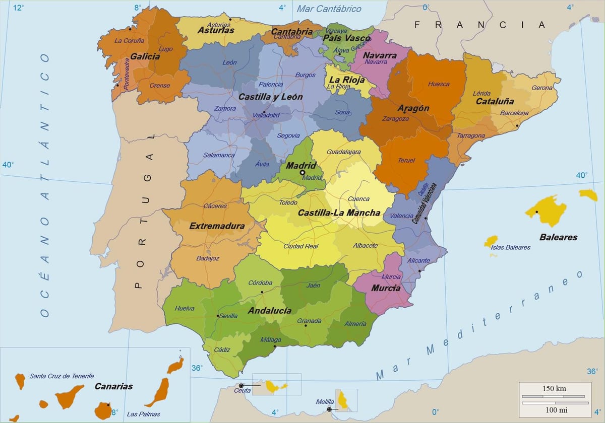 kaart van Spanje en de eilanden