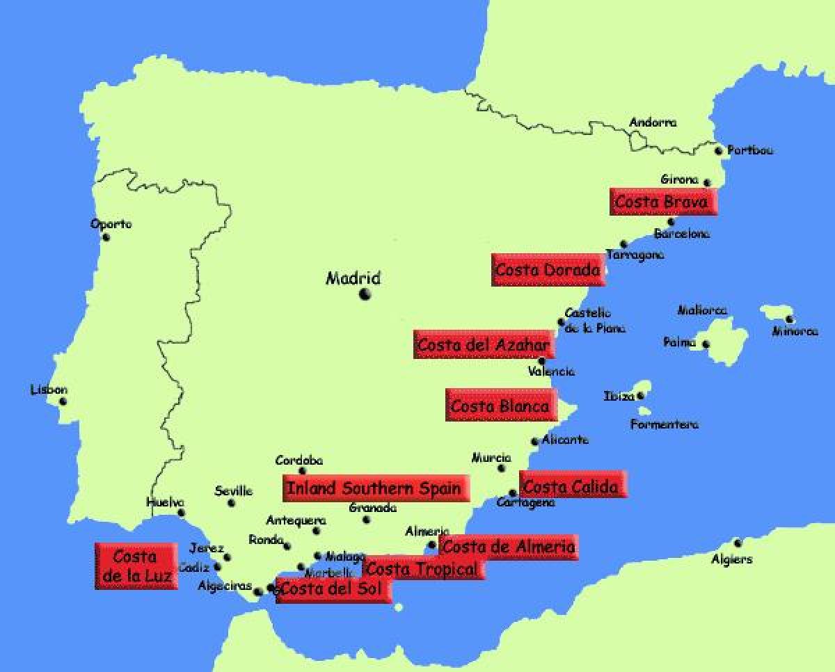 kaart van zuid-Spanje vakantie resorts