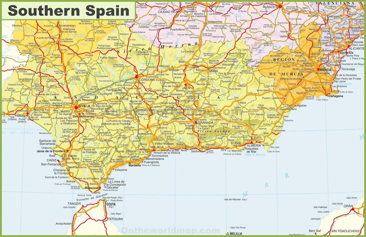 gedetailleerde kaart van zuid-Spanje