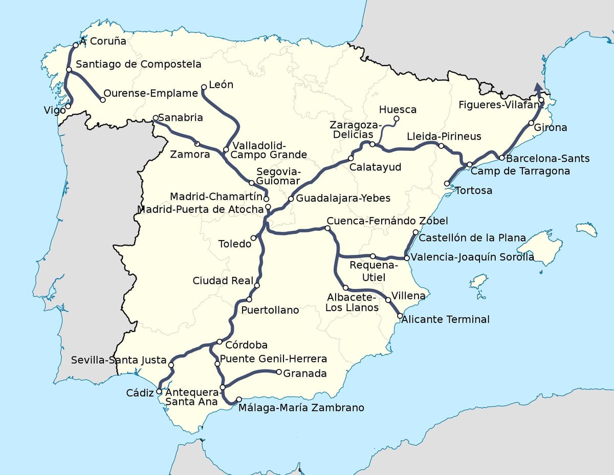 ave treinen Spanje route kaart
