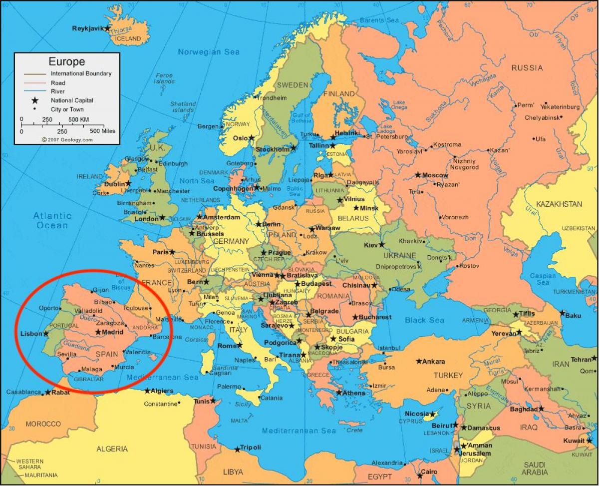 kaart van Spanje en europa
