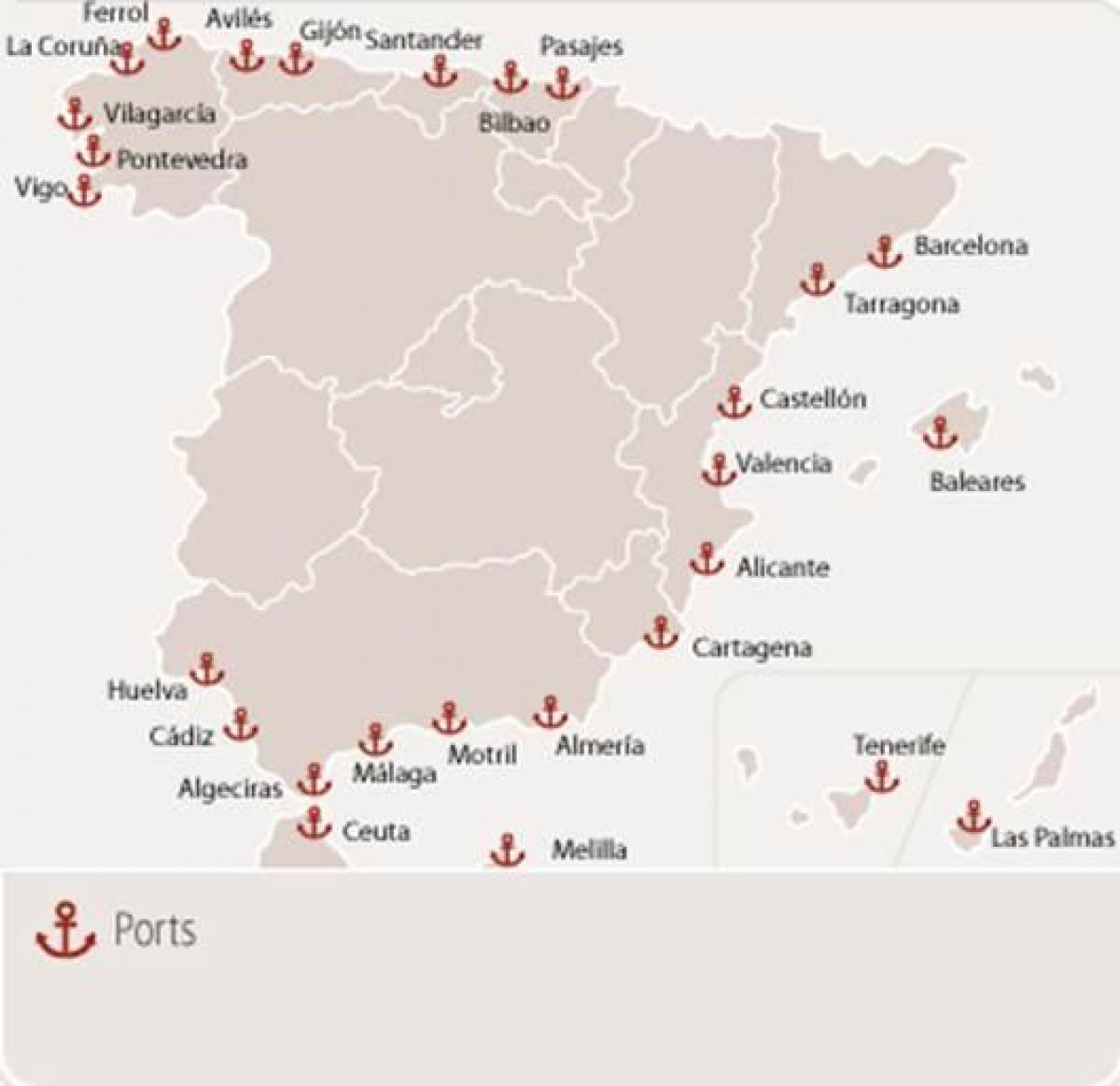 ferry havens in Spanje kaart bekijken