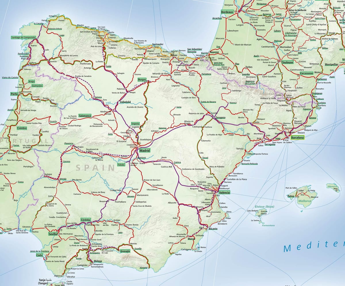 kaart van Spanje rail