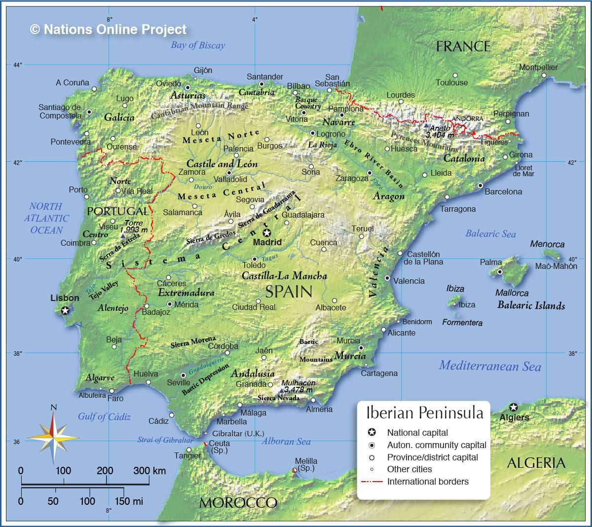 topografische kaart van Spanje