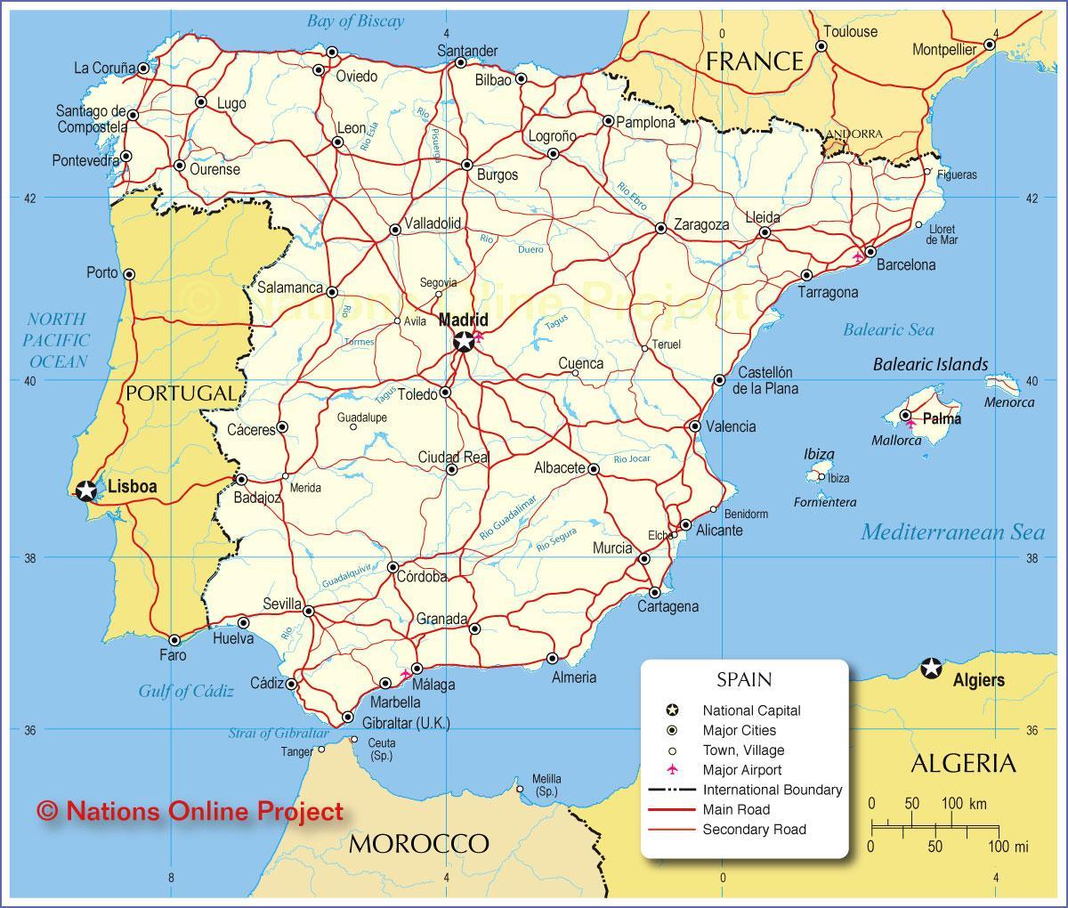 kaart van Spanje transporten