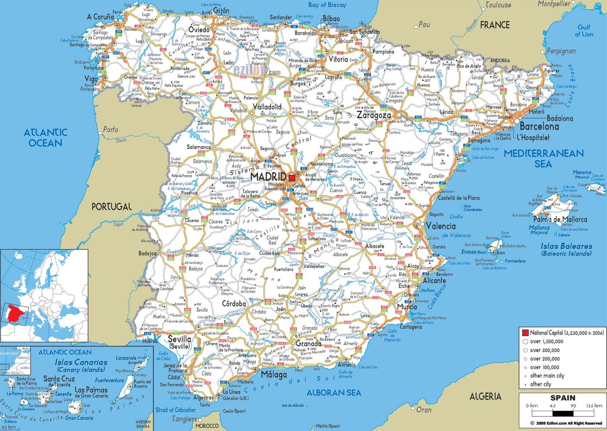 Spanje route kaart