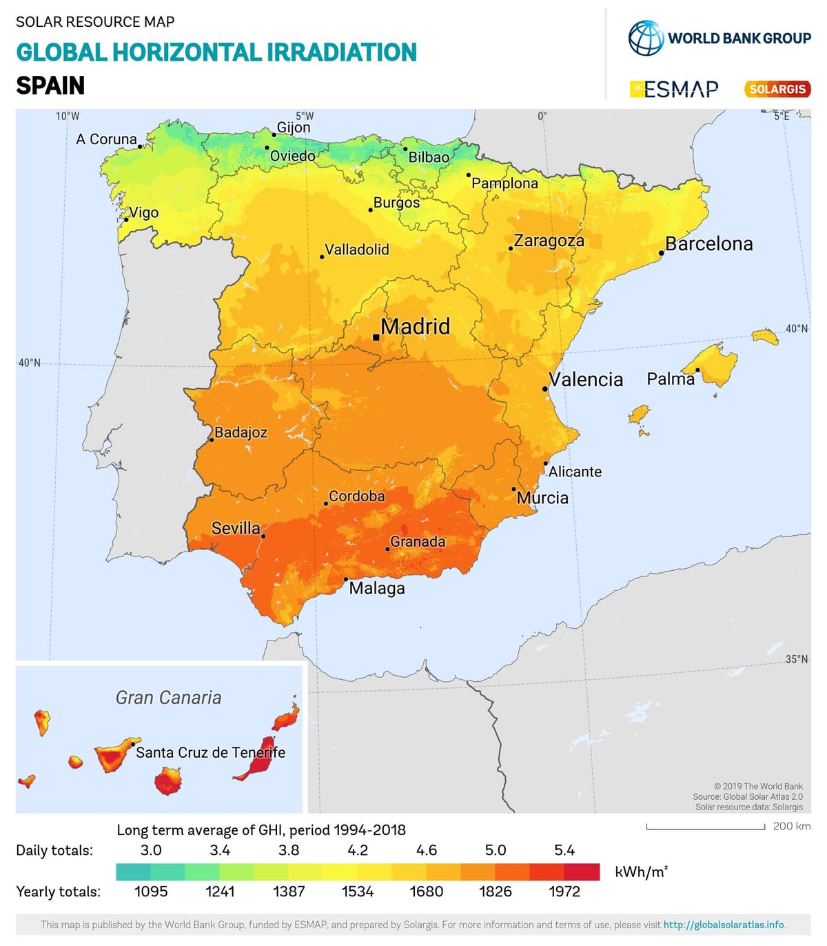 kaart van Spanje zon