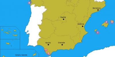 Kaart van de beste stranden in Spanje