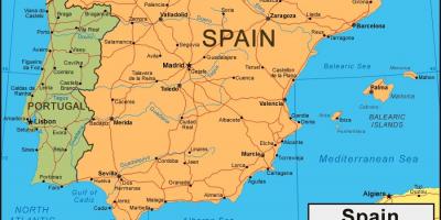 Kaart van Spanje en de aangrenzende landen