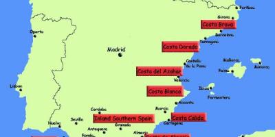 Kaart van zuid-Spanje vakantie resorts
