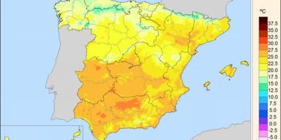 Kaart van Spanje temperatuur