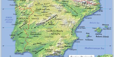 Topografische kaart van Spanje